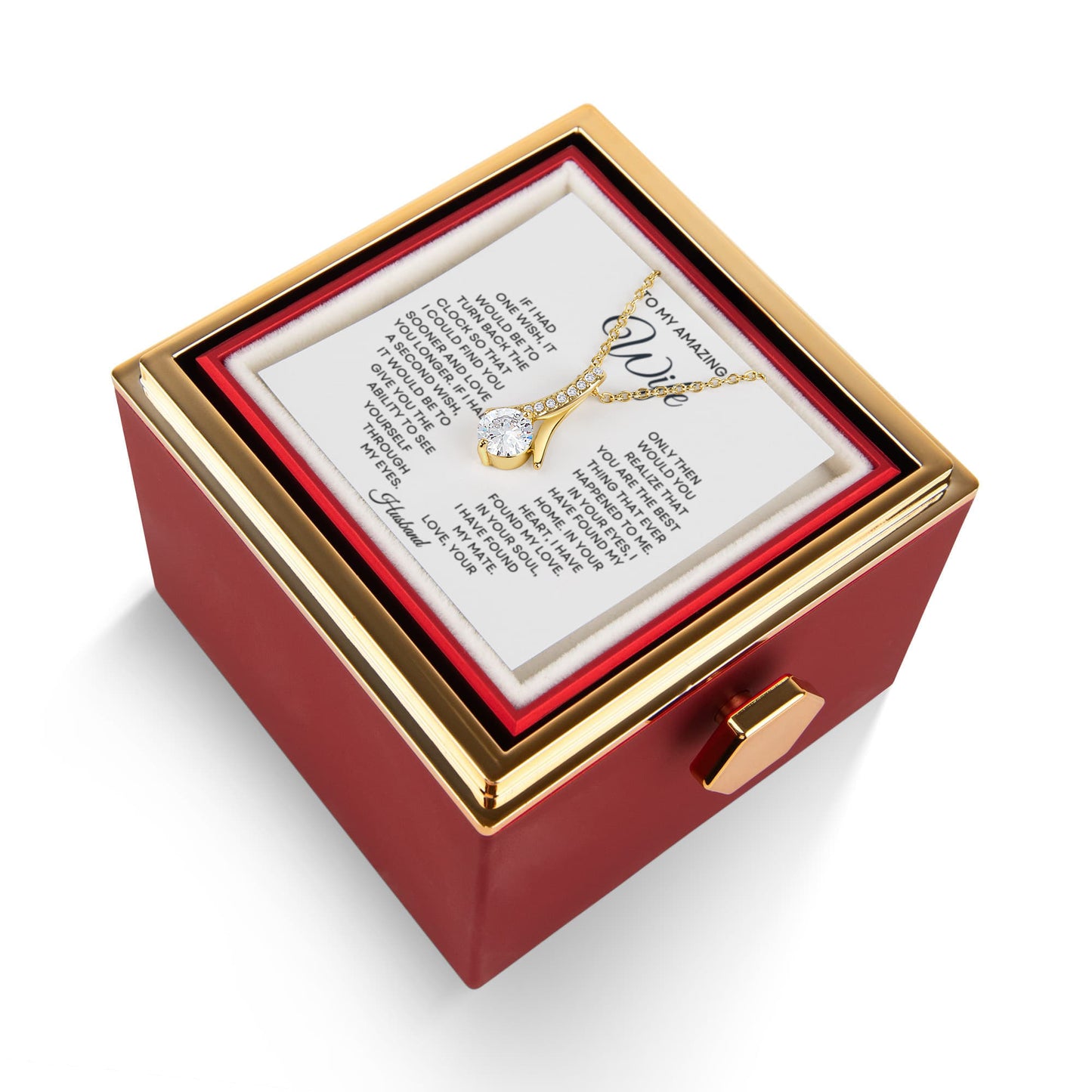 Wife Petite Ribbon Necklace Rose Box Gift Set