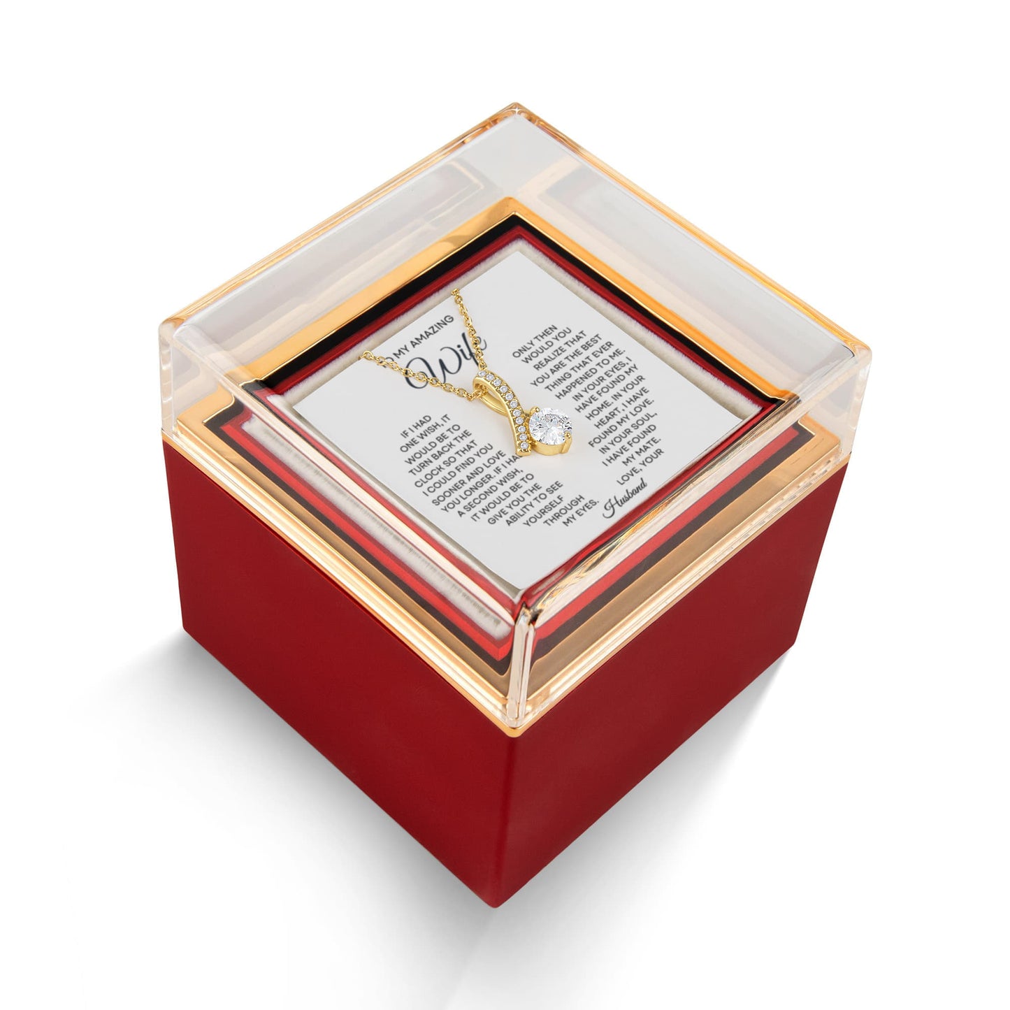 Wife Petite Ribbon Necklace Rose Box Gift Set