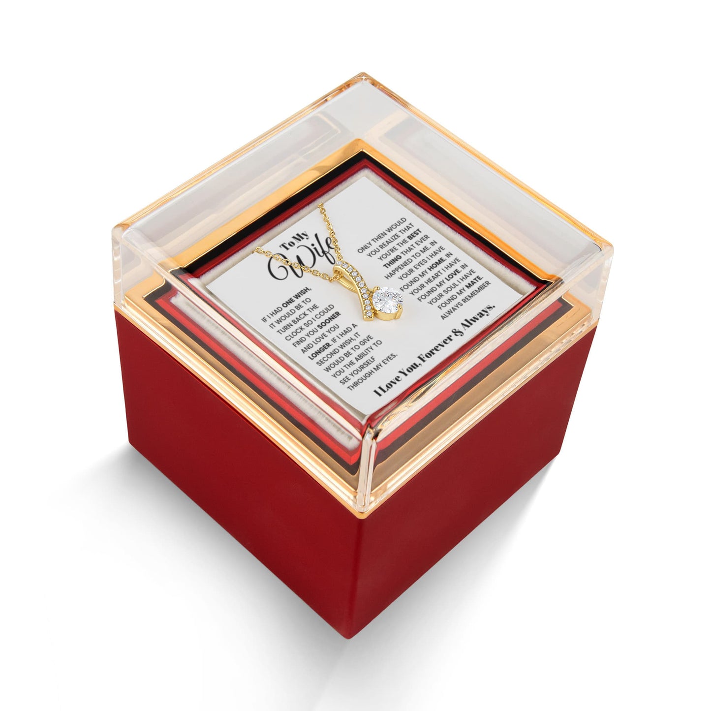 Wife Petite Ribbon Necklace Rose Box Gift Set