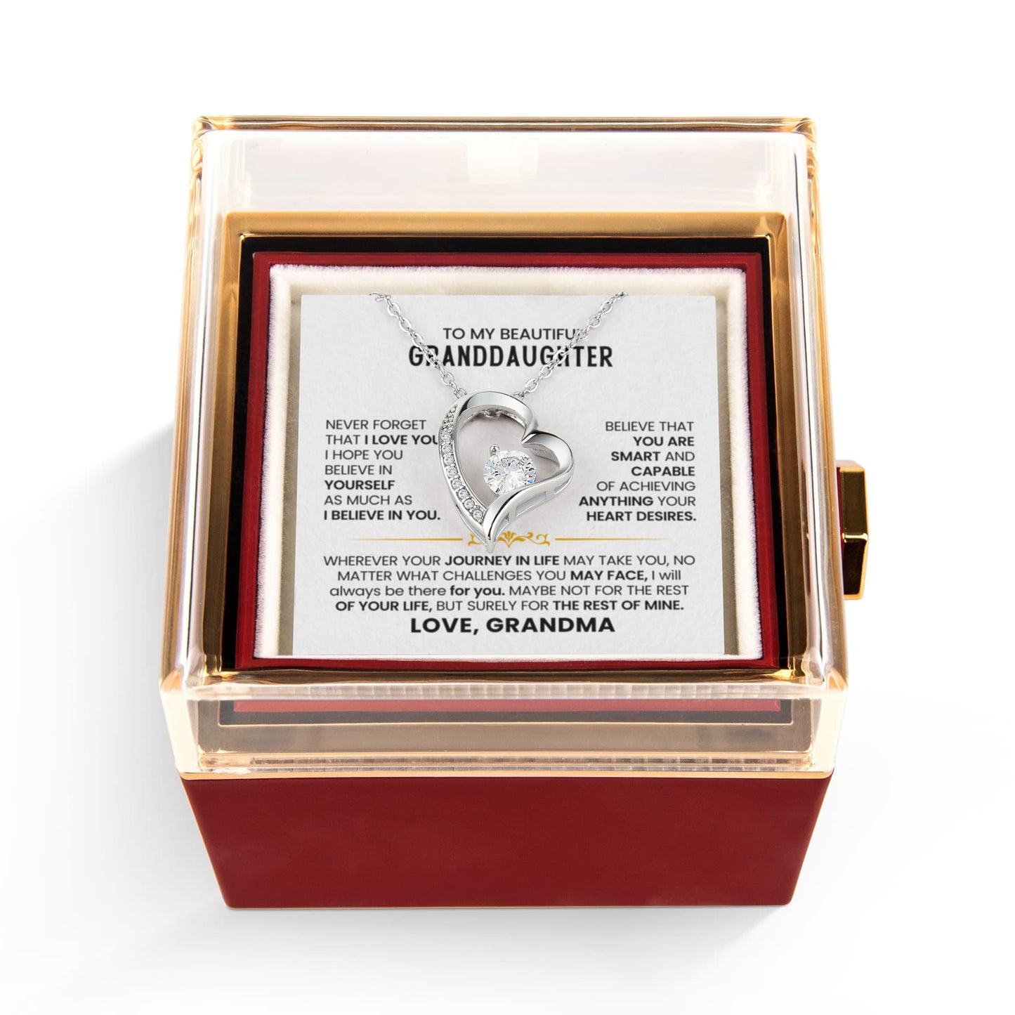To My Granddaughter Necklace Rotating Rose  Box Gift Set