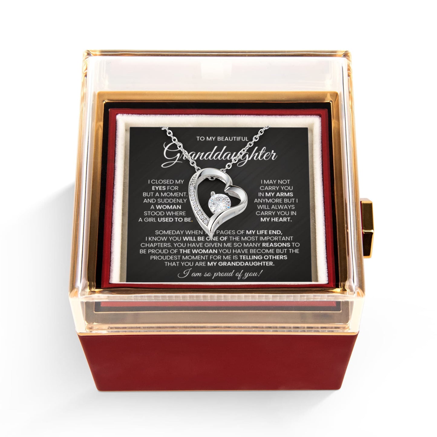 To My Granddaughter Necklace Rotating Rose  Box Gift Set