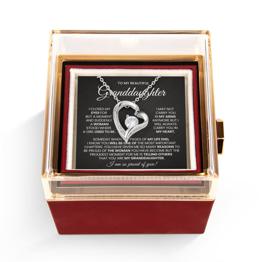 To My Granddaughter Necklace Rotating Rose  Box Gift Set