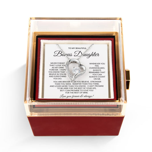 To My Bonus  Daughter Necklace Rotating Rose  Box Gift Set