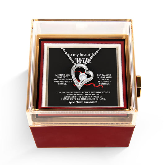 Wife Heart Necklace & Rose Gift Set
