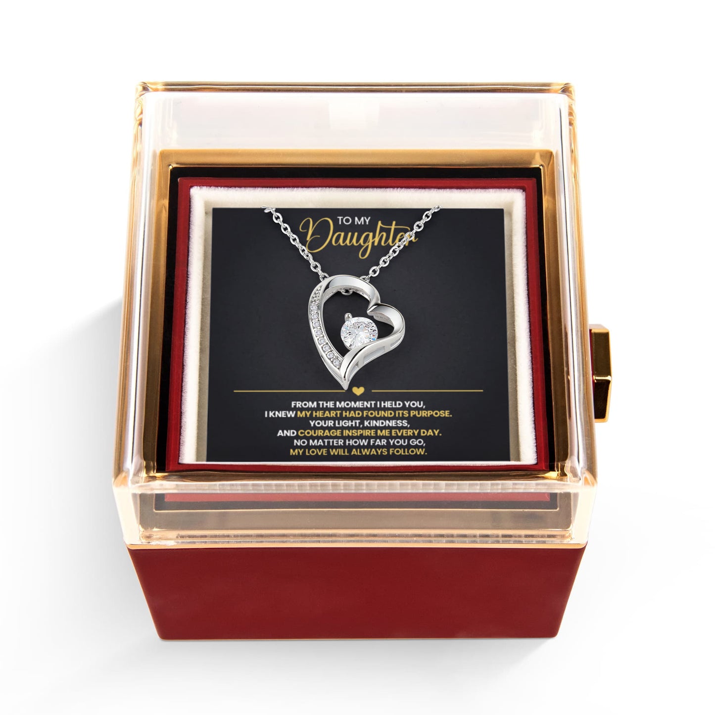 Daughter Heart Necklace and Preserved Rose Gift Set