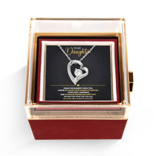 Daughter Heart Necklace and Preserved Rose Gift Set