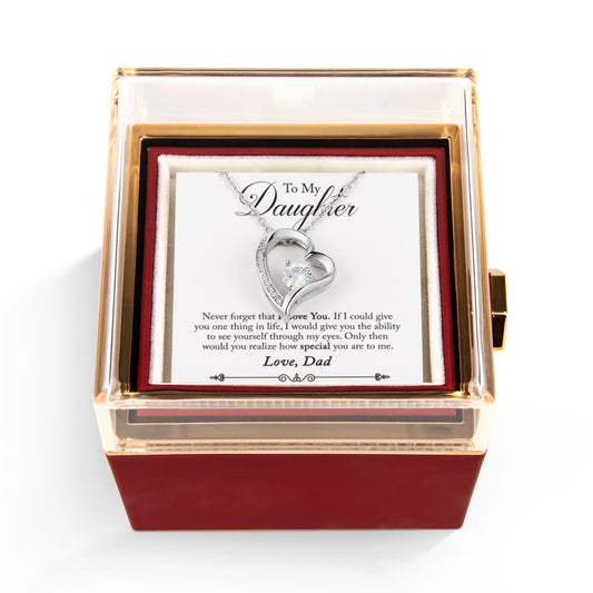 To My Daughter Necklace Rotating Rose  Box Gift Set