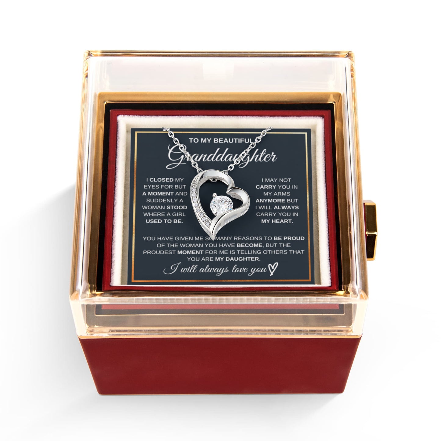 To My Granddaughter Necklace Rotating Rose  Box Gift Set