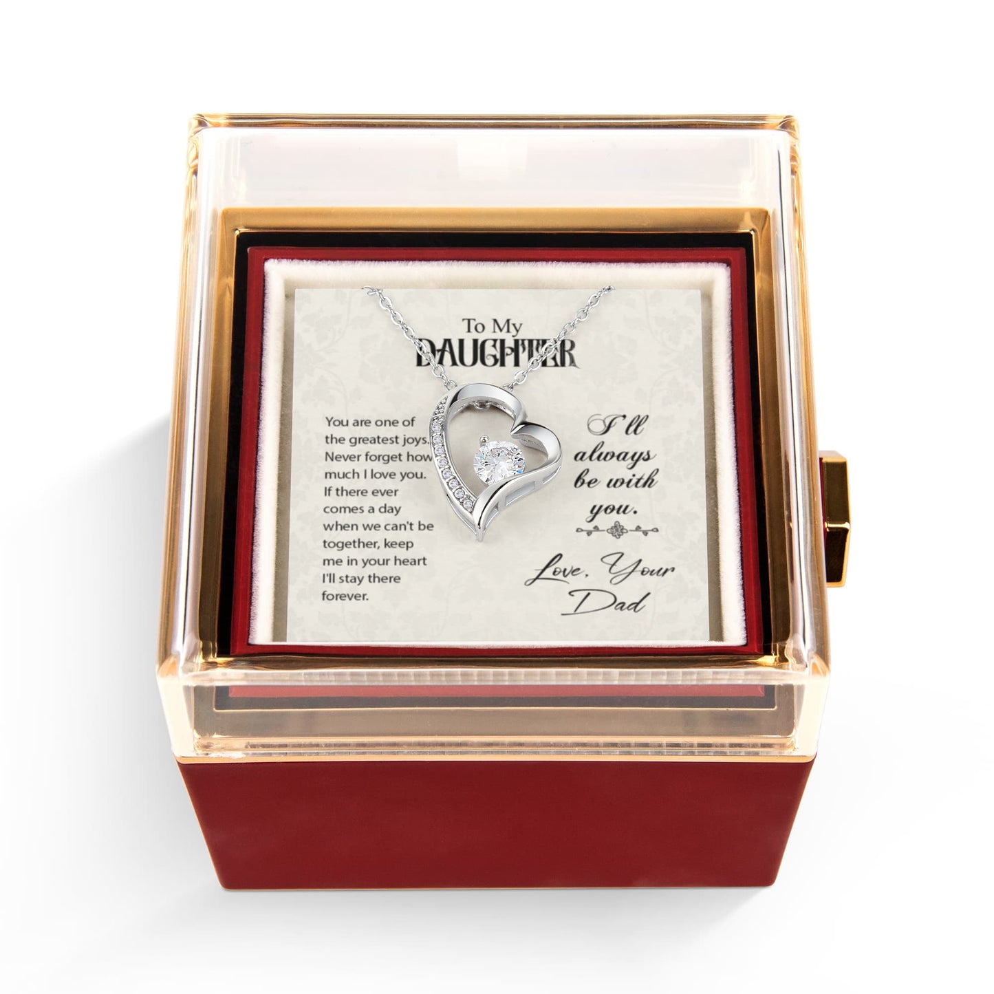 To My Daughter Necklace Rotating Rose  Box Gift Set