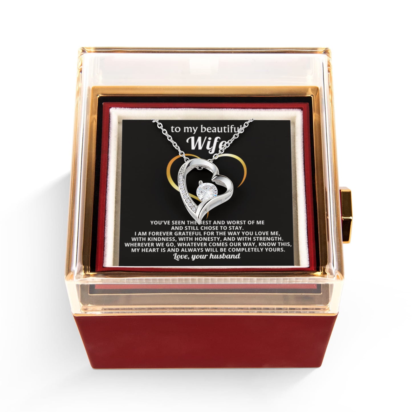 Wife Heart Necklace & Rose Gift Set