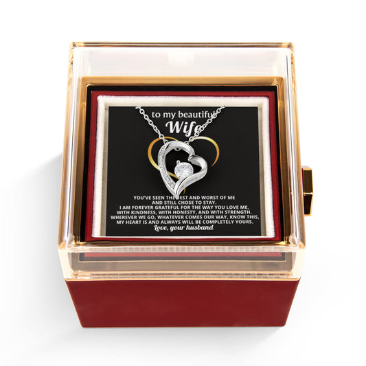Wife Heart Necklace & Rose Gift Set