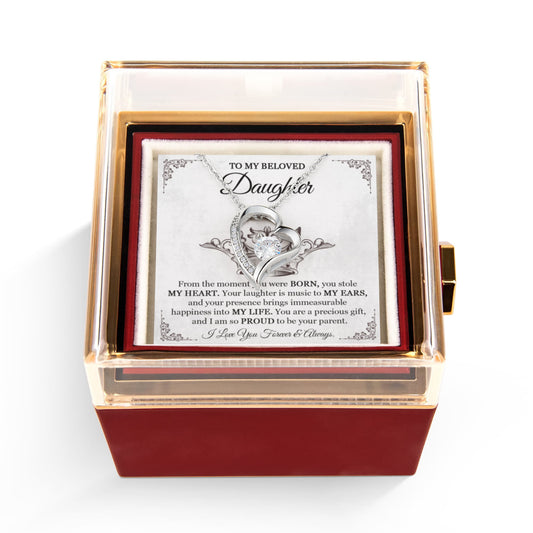 To My Daughter Necklace Rotating Rose  Box Gift Set