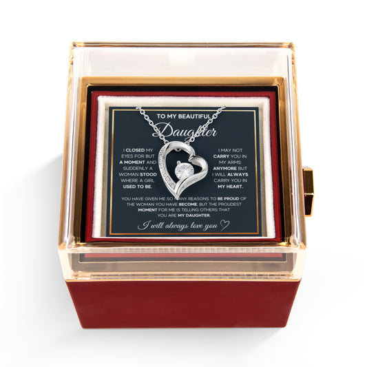 To My Daughter Necklace Rotating Rose  Box Gift Set