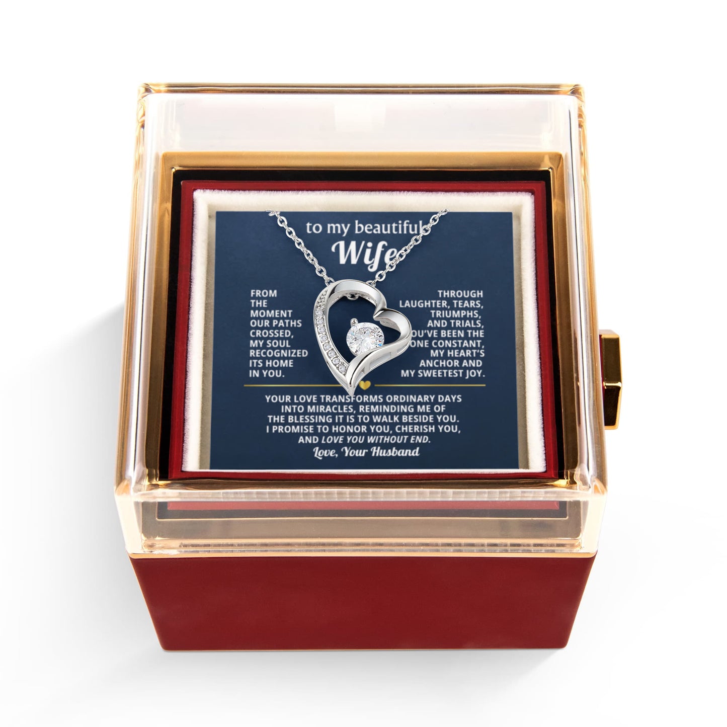 Wife Heart Necklace & Rose Gift Set