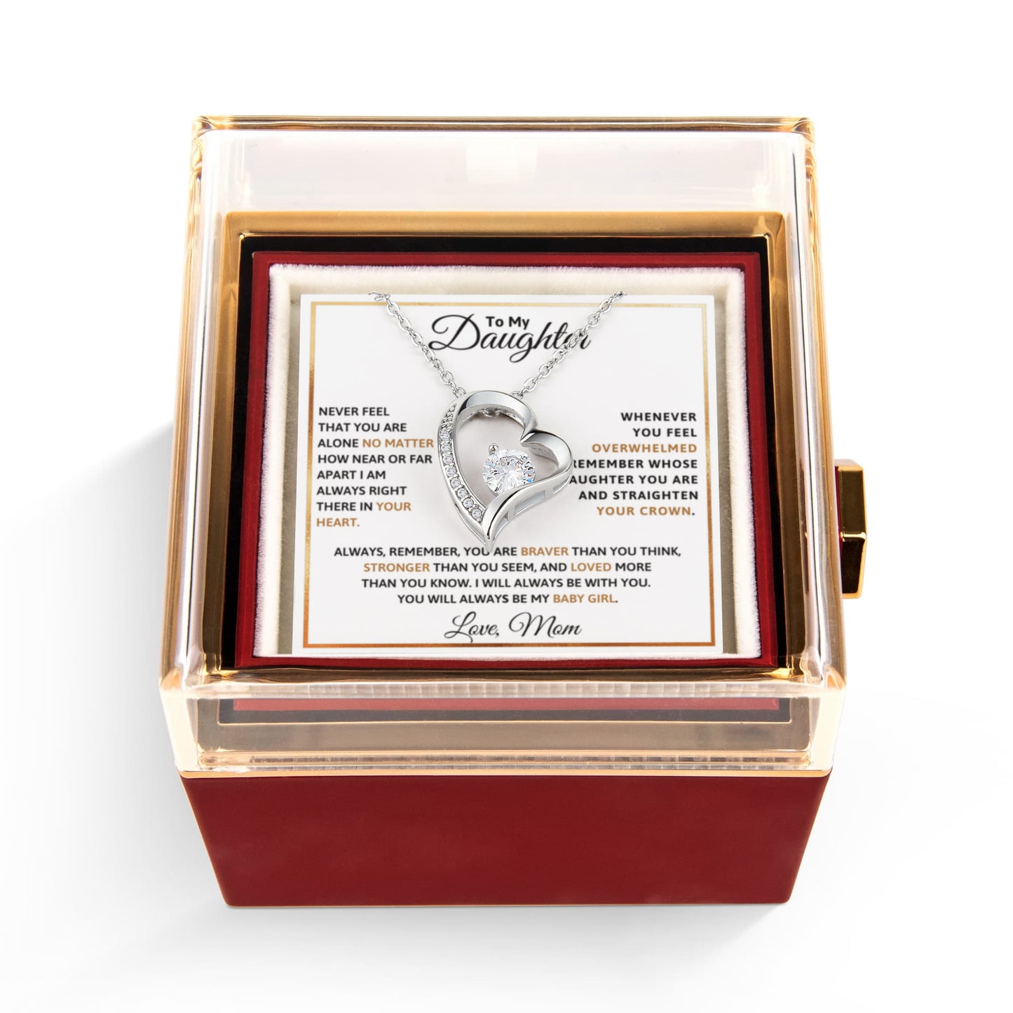 To My Daughter Necklace Rotating Rose  Box Gift Set