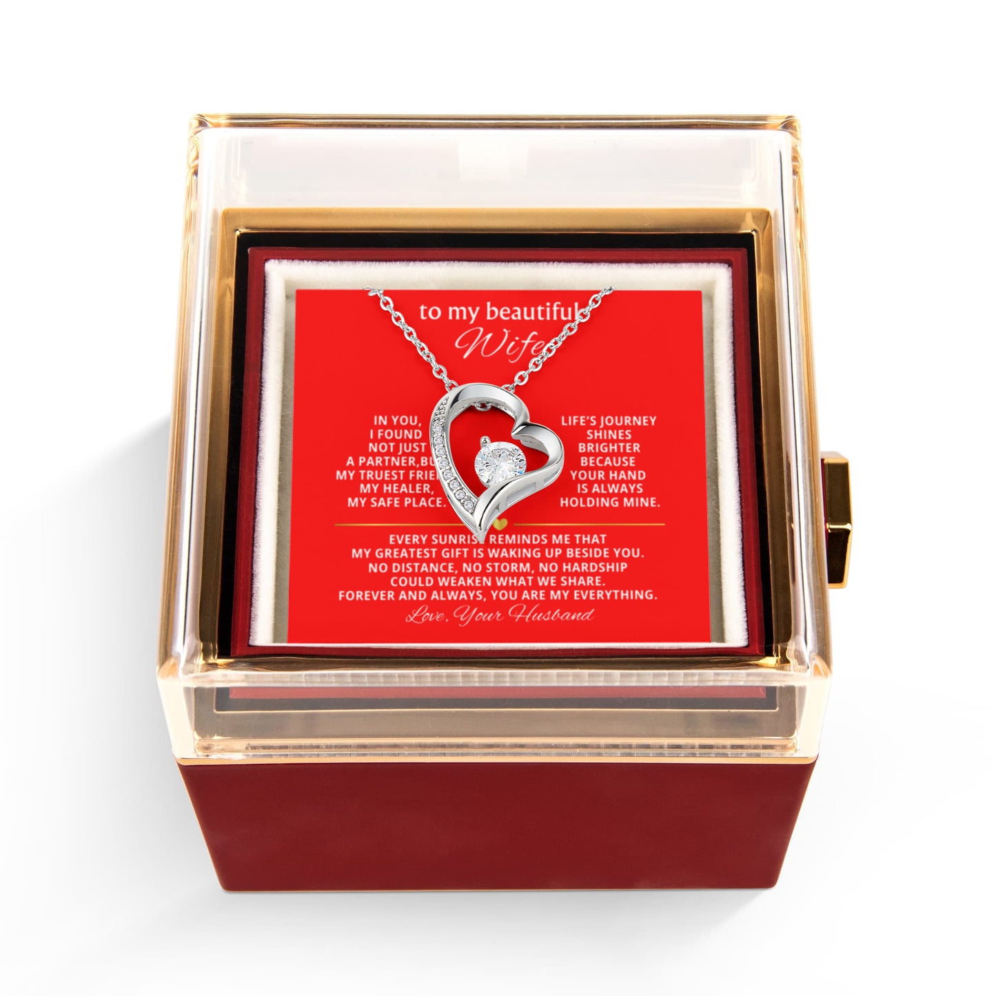 Wife Heart Necklace & Rose Gift Set