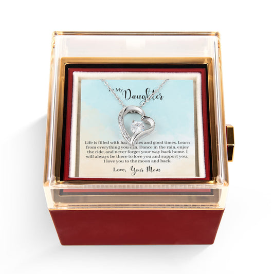 To My Daughter Necklace Rotating Rose  Box Gift Set