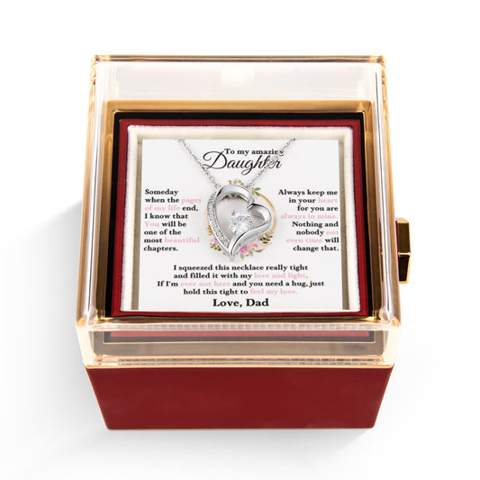To My Daughter Necklace Rotating Rose  Box Gift Set