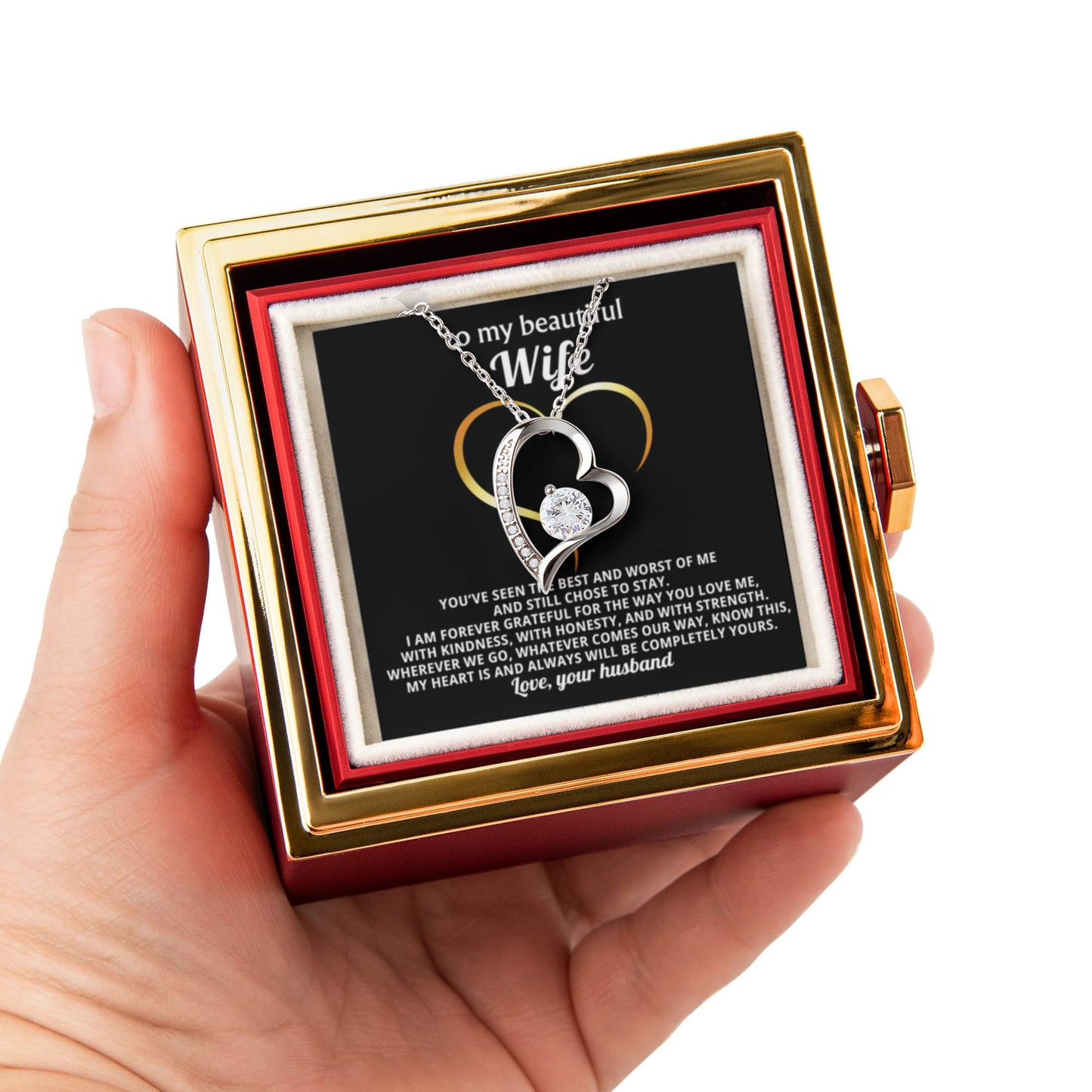 Wife Heart Necklace & Rose Gift Set