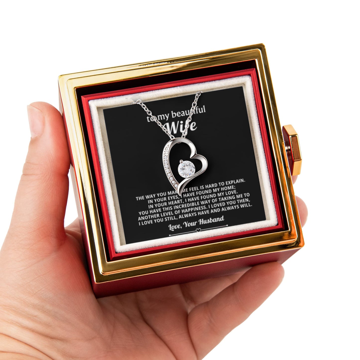 Wife Heart Necklace & Rose Gift Set