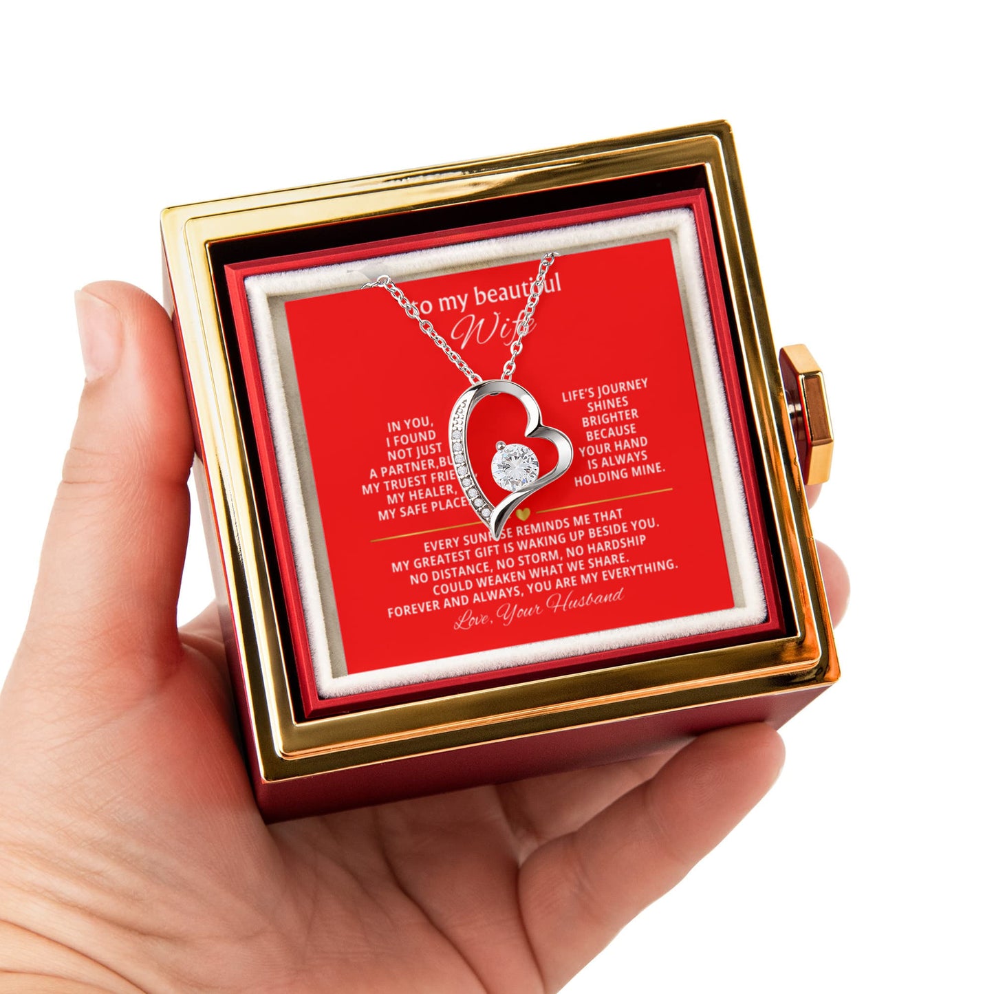Wife Heart Necklace & Rose Gift Set