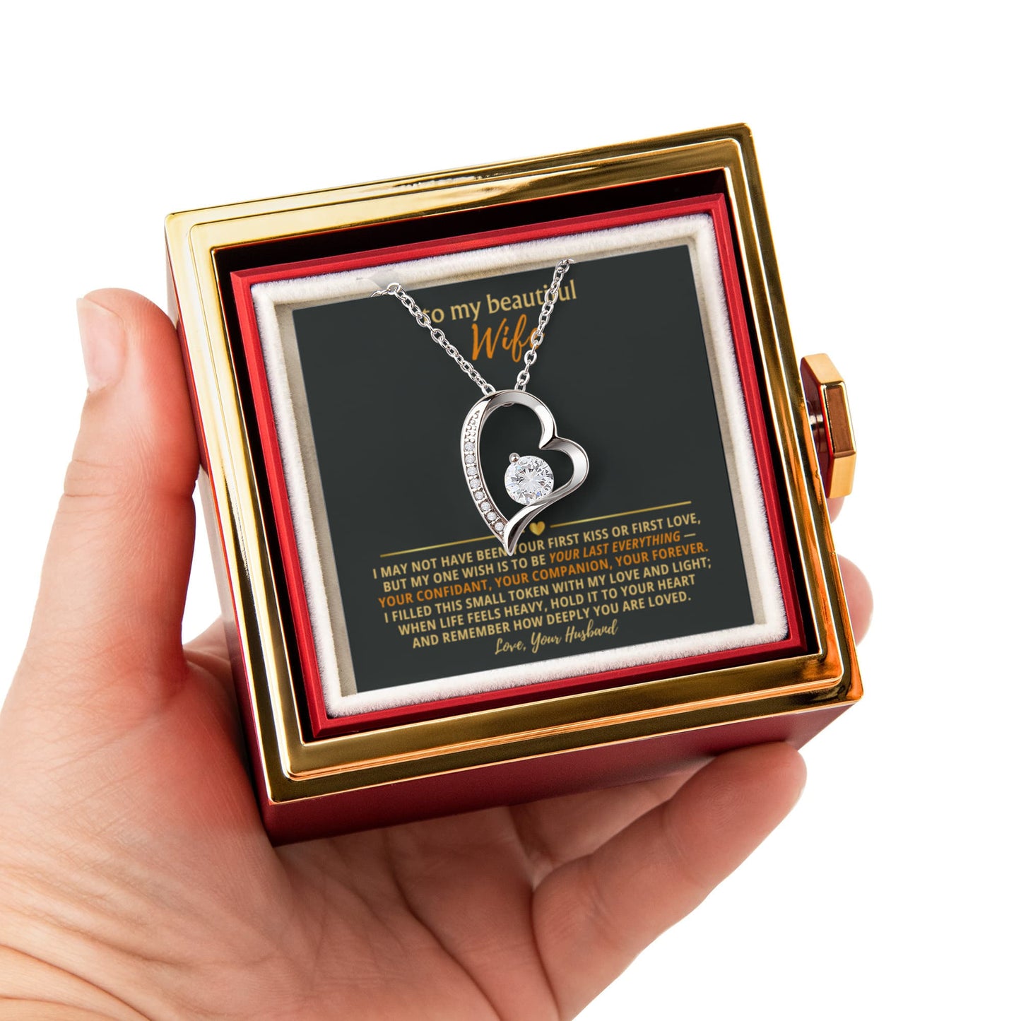 Wife Heart Necklace & Rose Gift Set