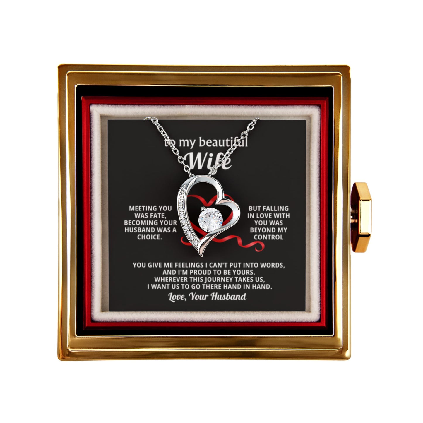 Wife Heart Necklace & Rose Gift Set