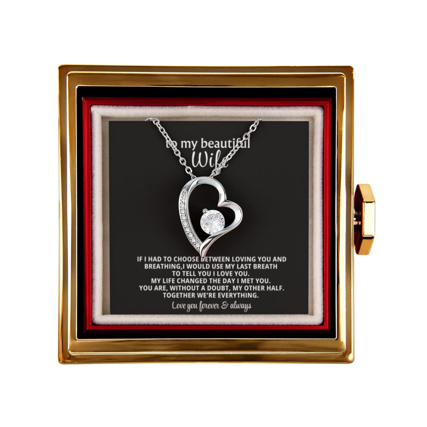Wife Heart Necklace & Rose Gift Set