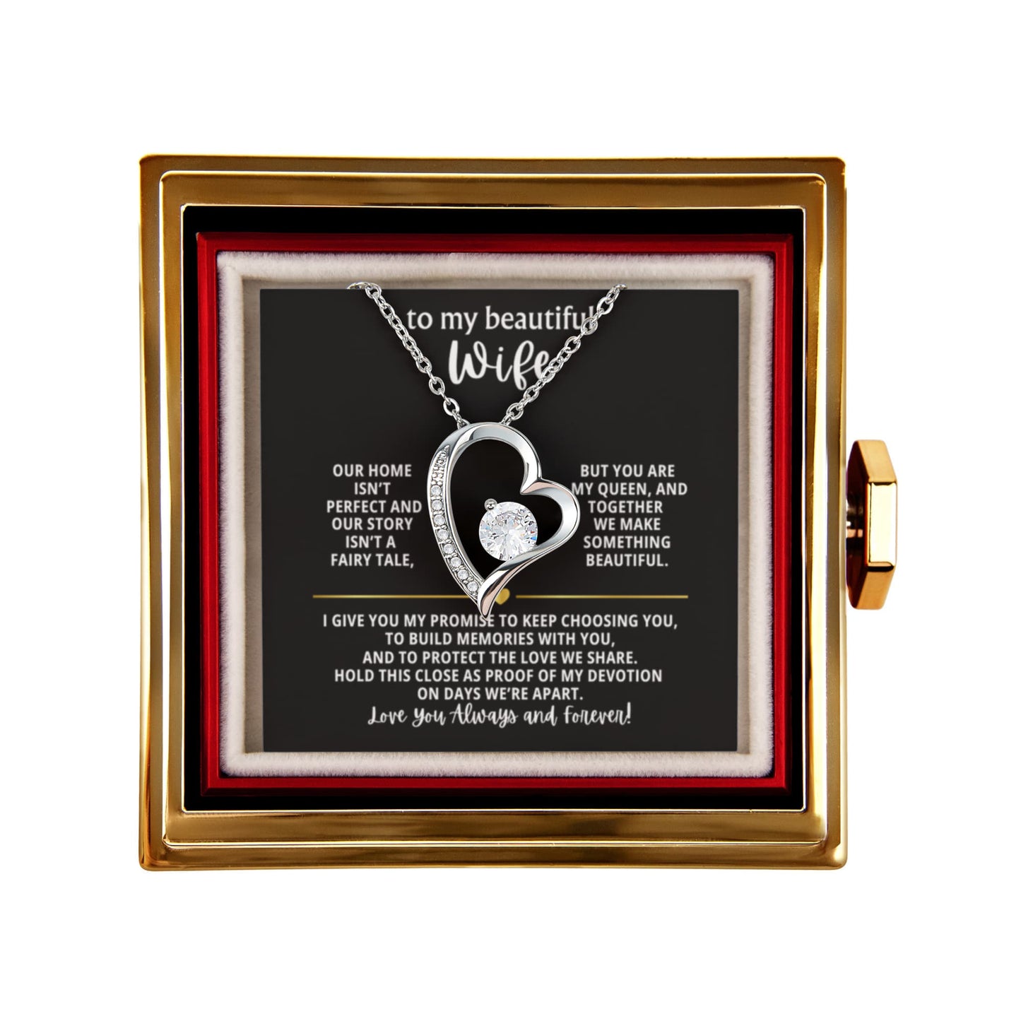 Wife Heart Necklace & Rose Gift Set