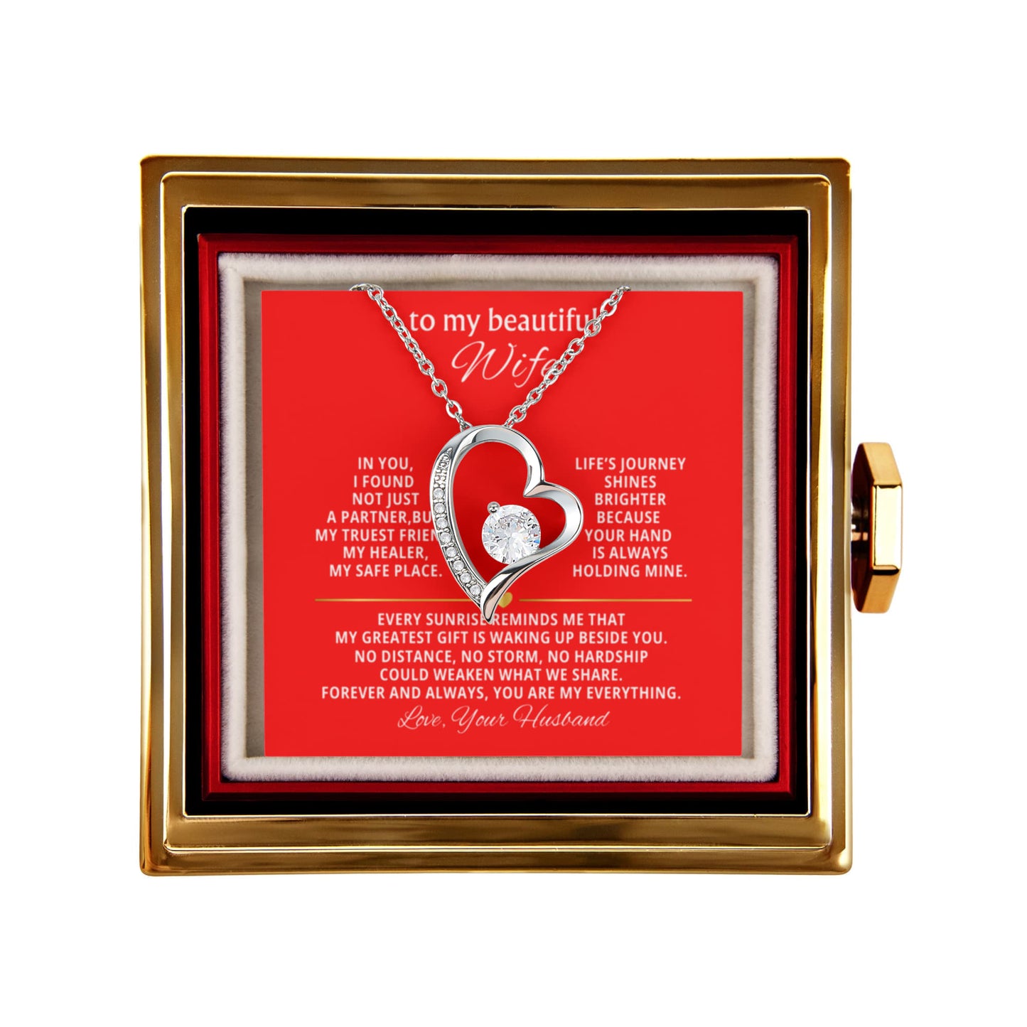 Wife Heart Necklace & Rose Gift Set