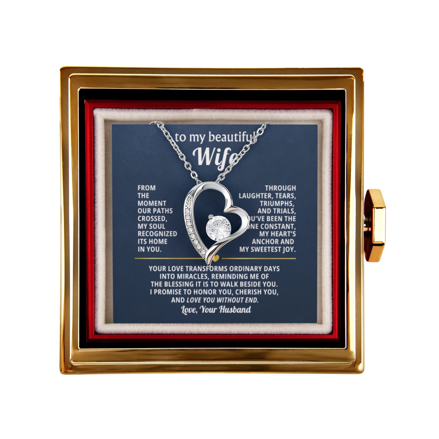 Wife Heart Necklace & Rose Gift Set