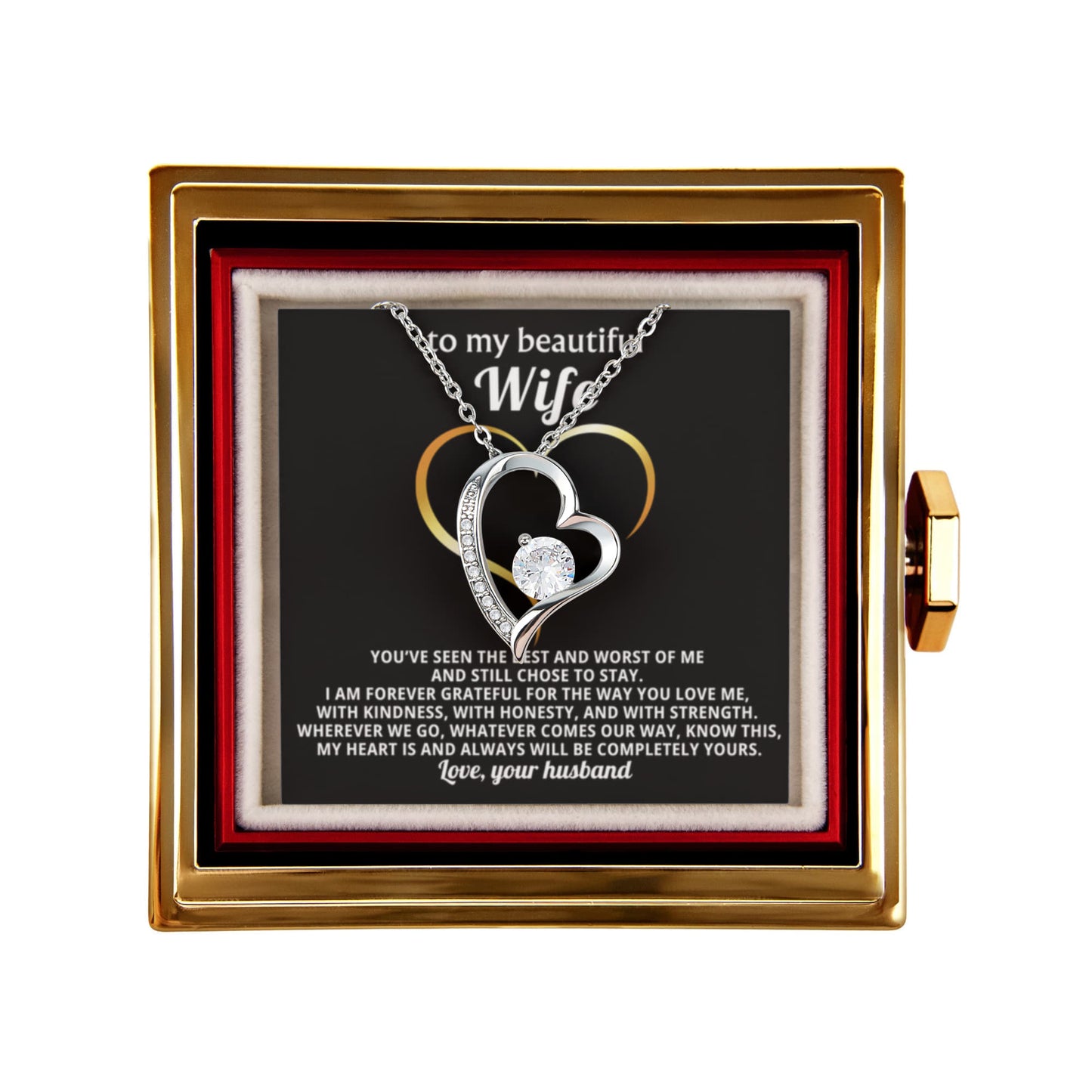 Wife Heart Necklace & Rose Gift Set