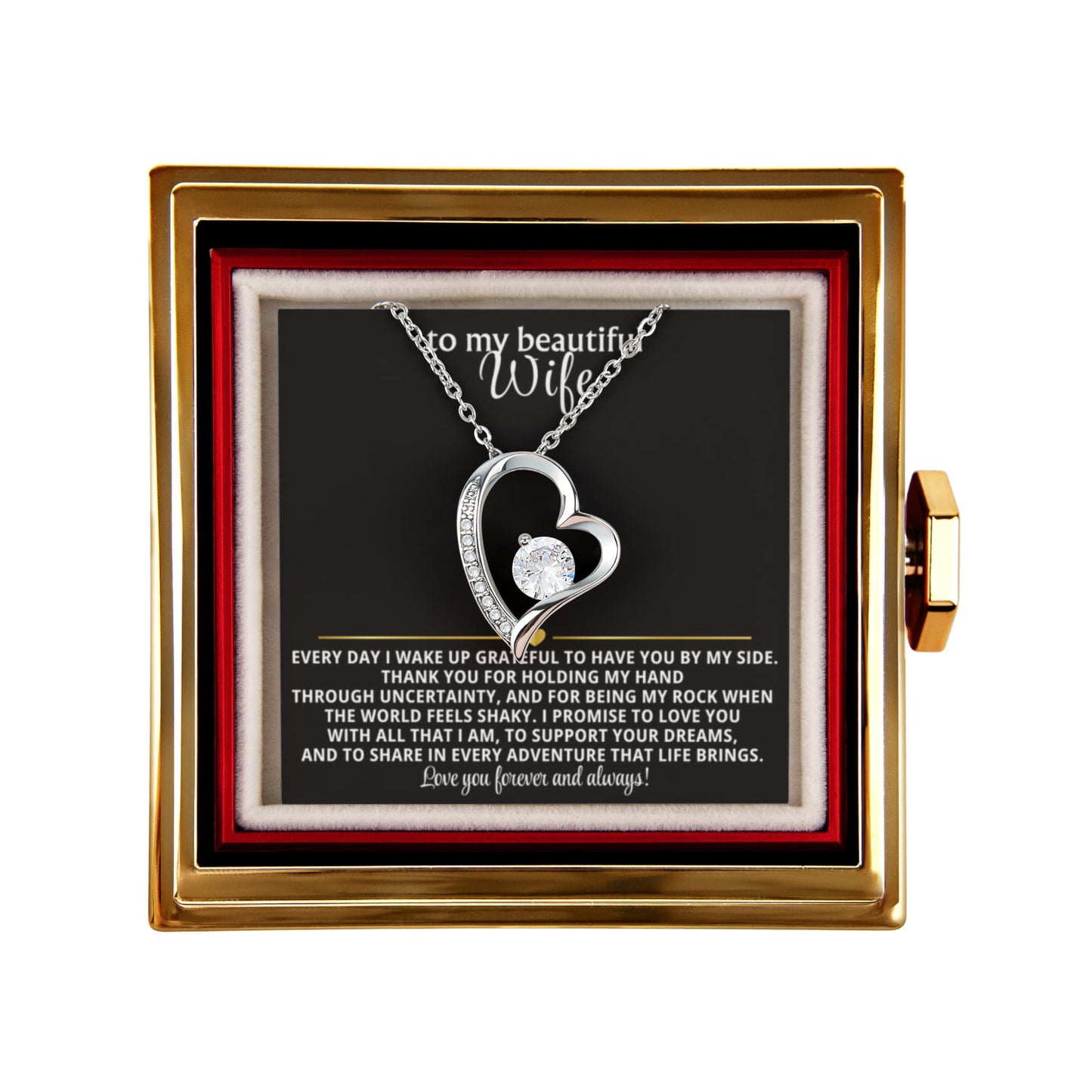 Wife Heart Necklace and Rose Gift Set