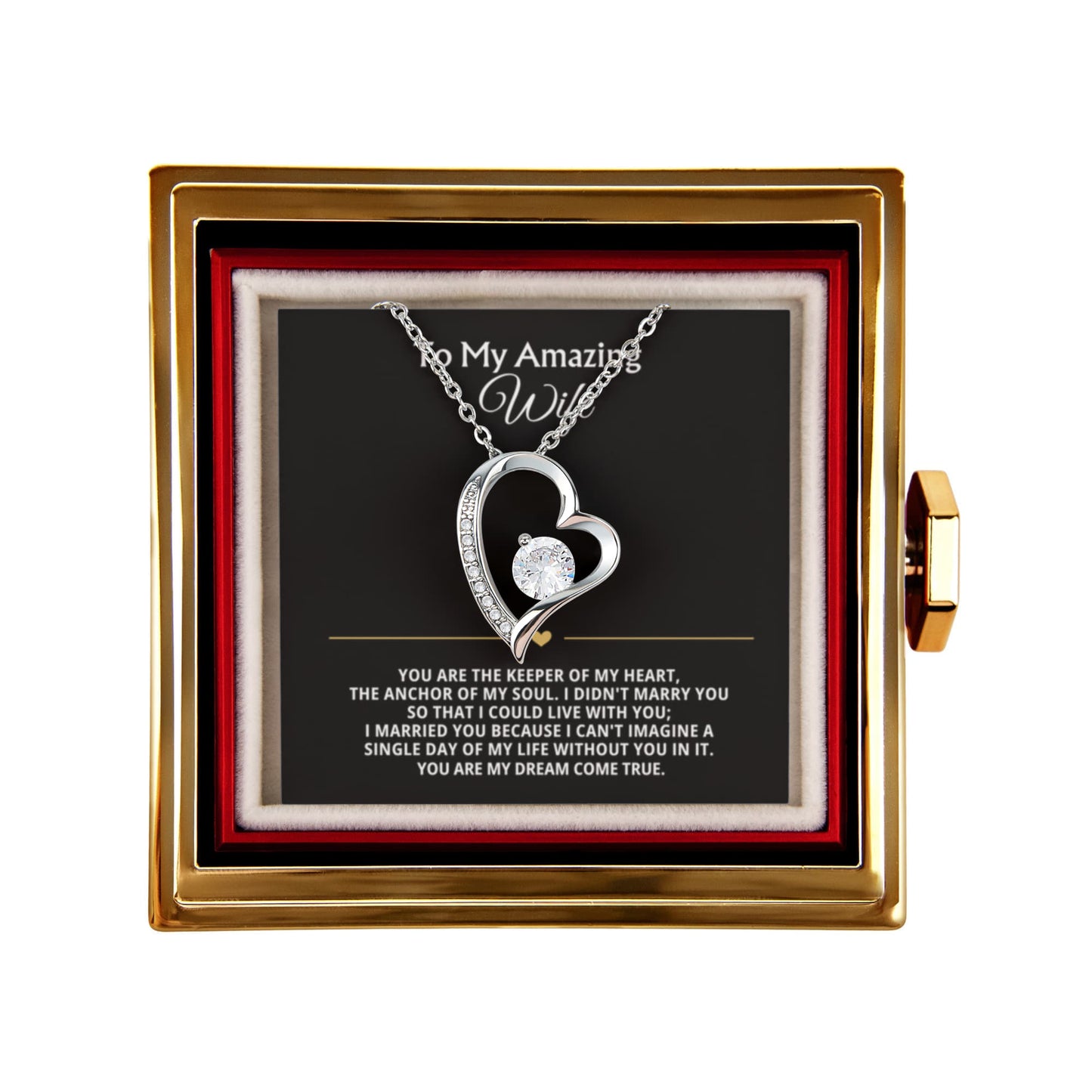 Wife Heart Necklace & Rose Gift Set