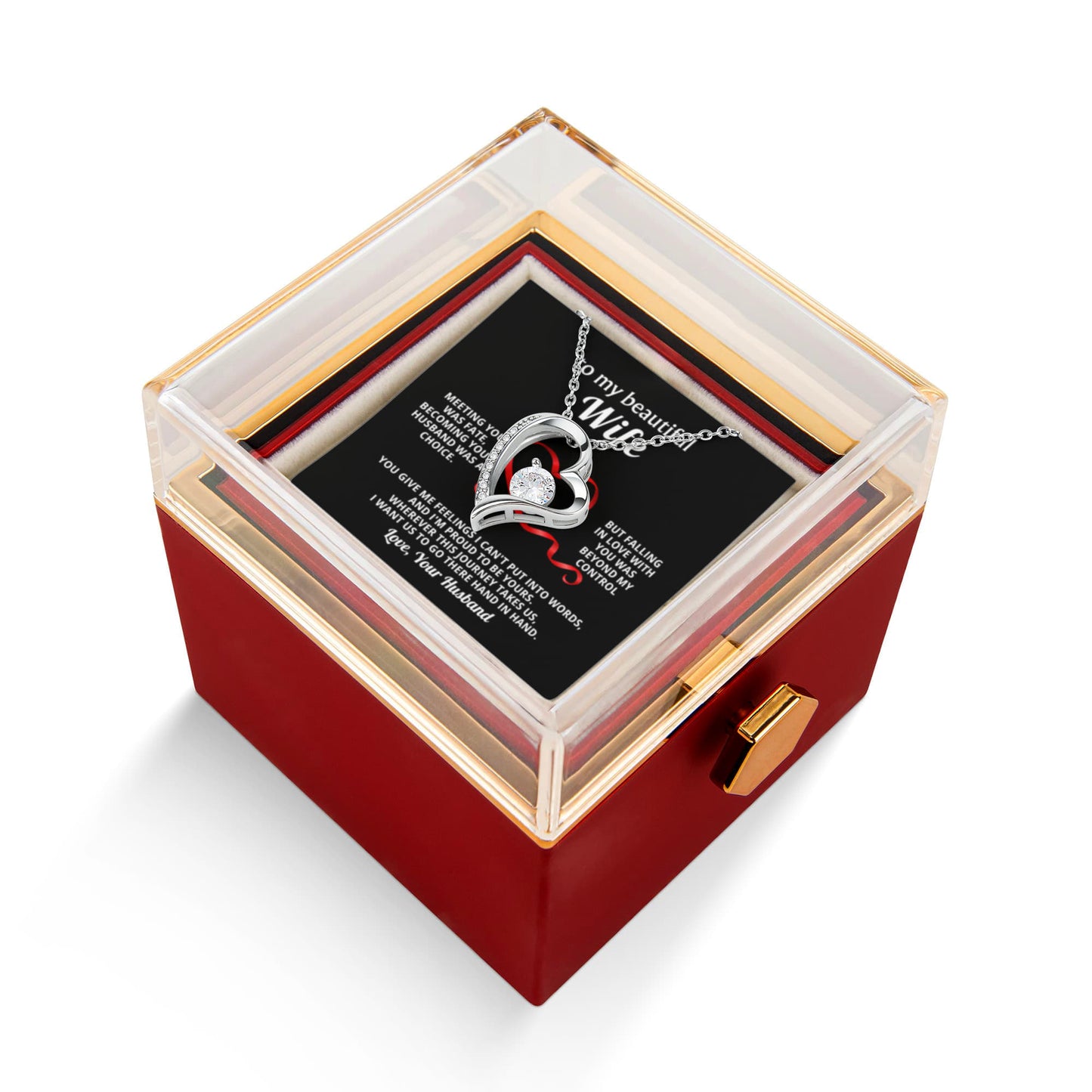 Wife Heart Necklace & Rose Gift Set