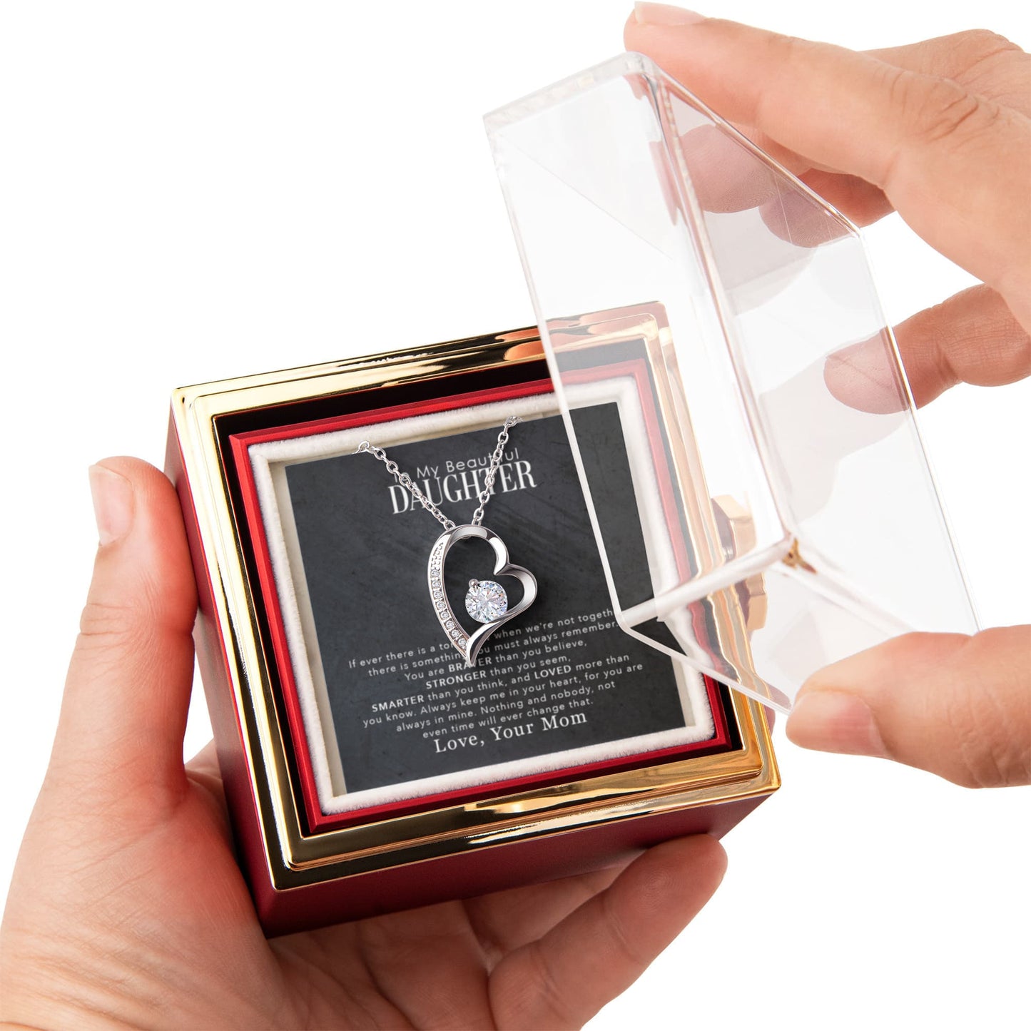 To My Daughter Necklace Rotating Rose  Box Gift Set