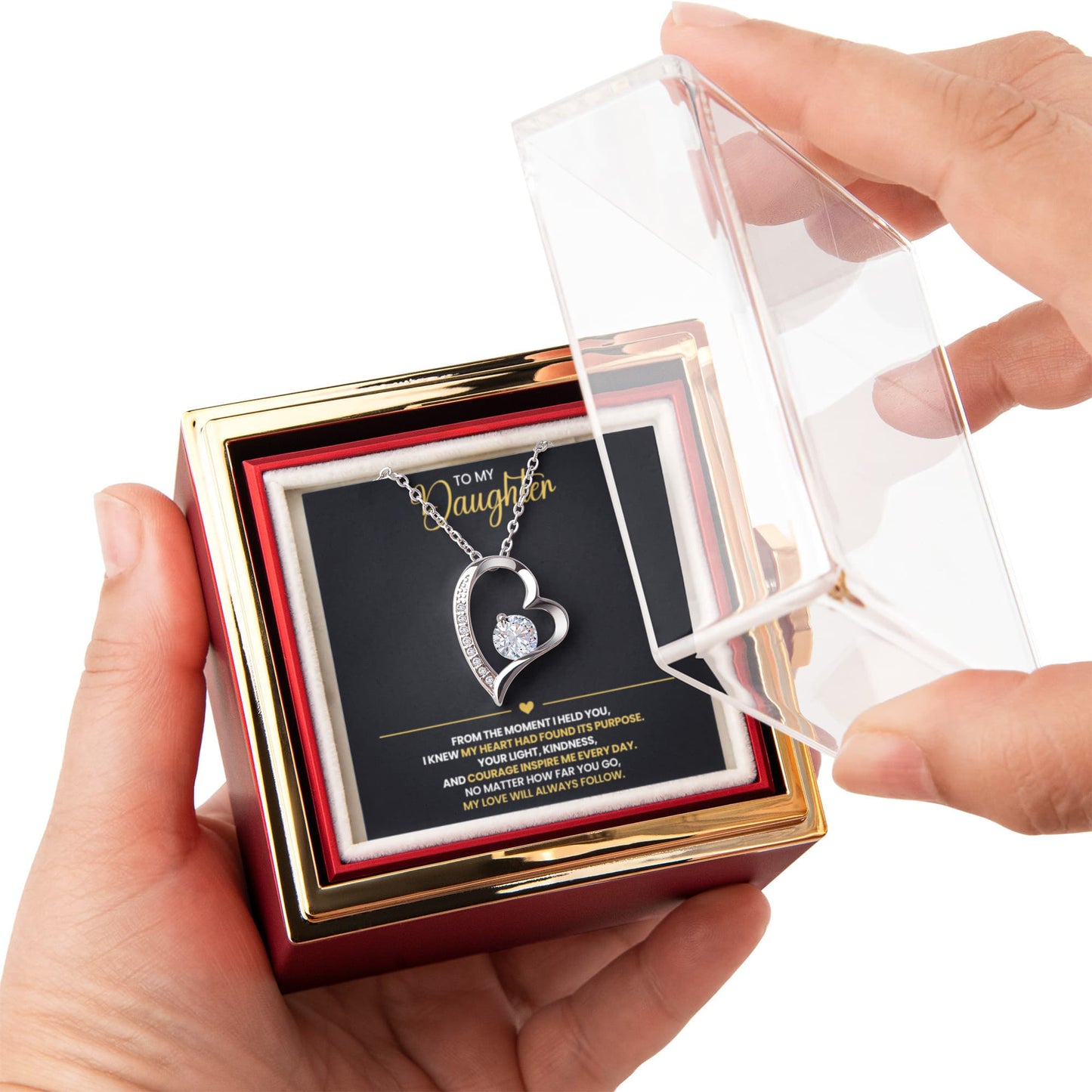 Daughter Heart Necklace and Preserved Rose Gift Set