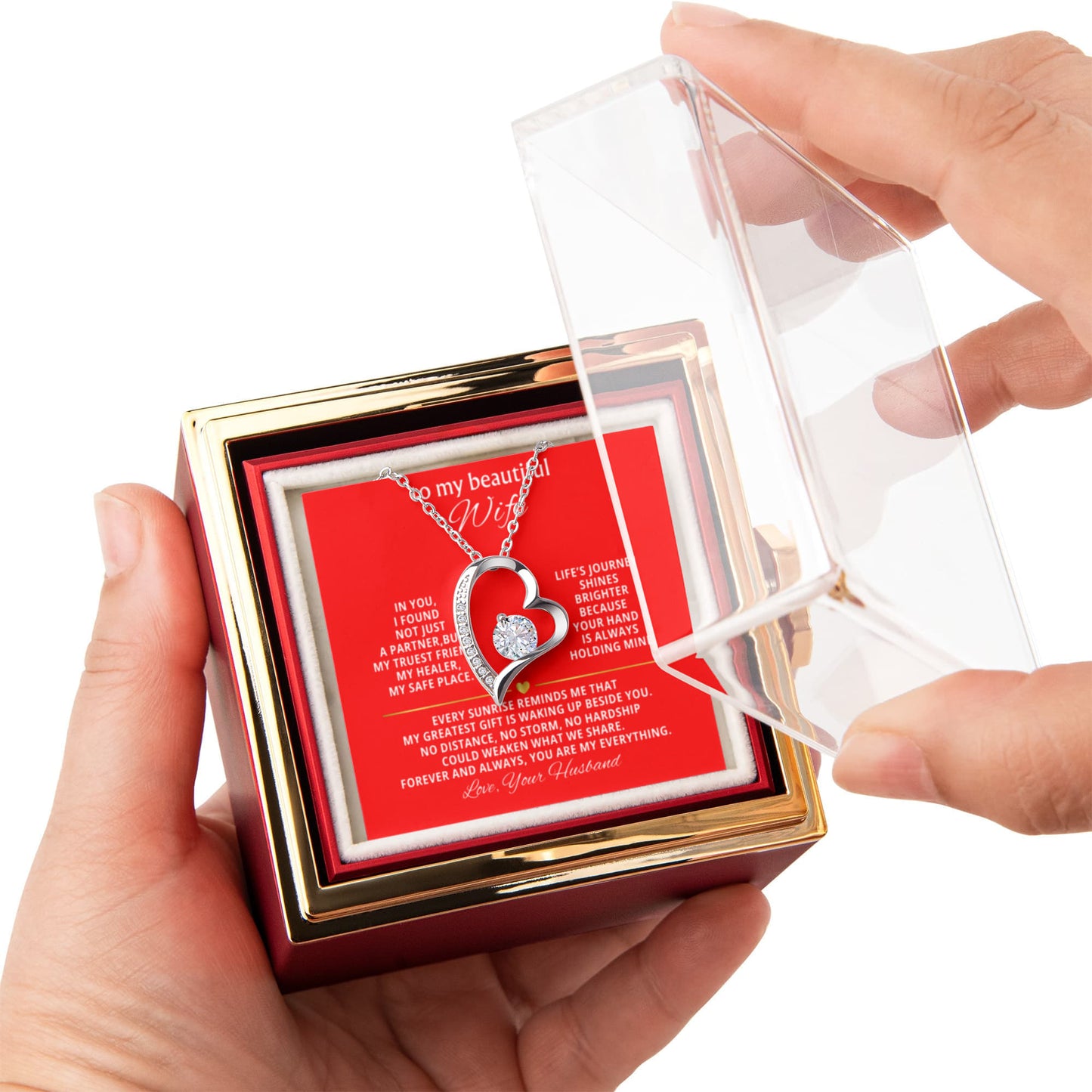 Wife Heart Necklace & Rose Gift Set