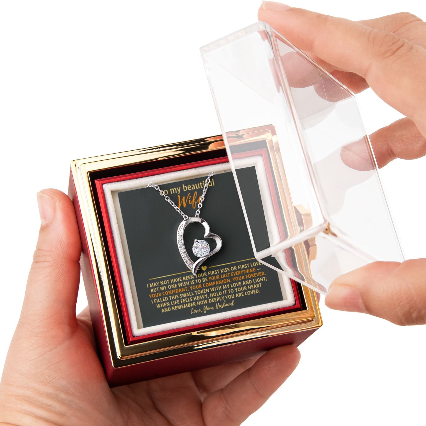 Wife Heart Necklace & Rose Gift Set