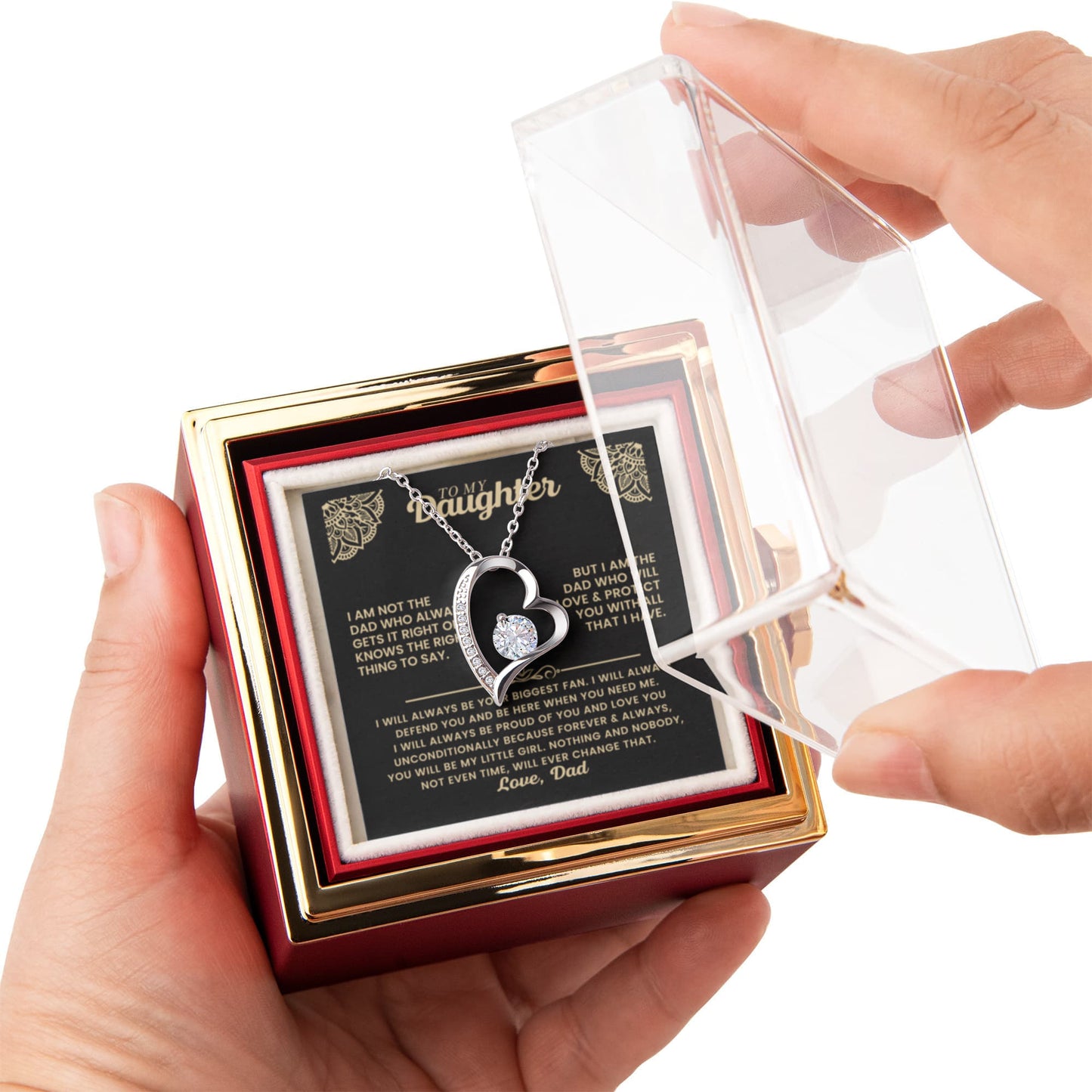 To My Daughter Necklace Rotating Rose  Box Gift Set