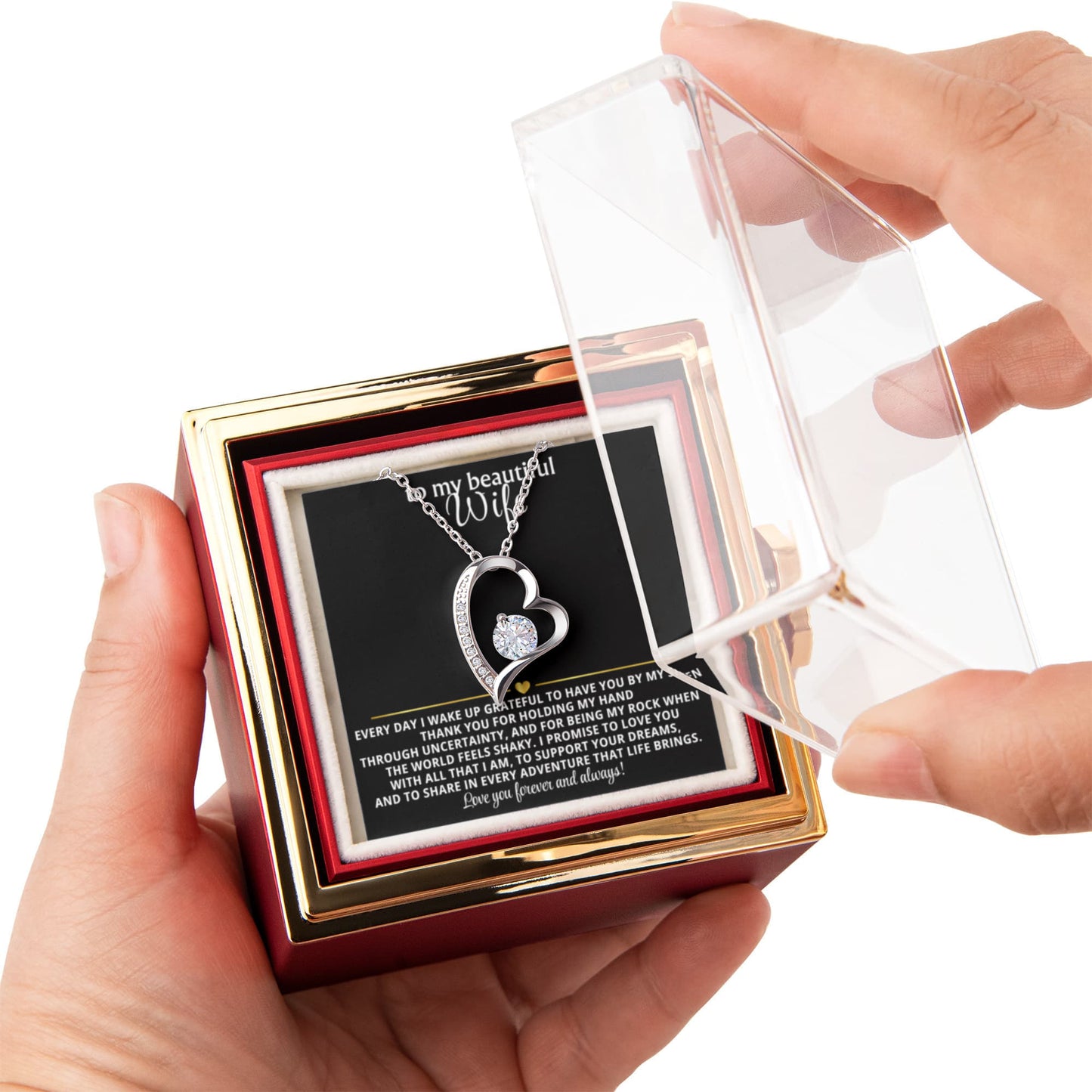 Wife Heart Necklace and Rose Gift Set