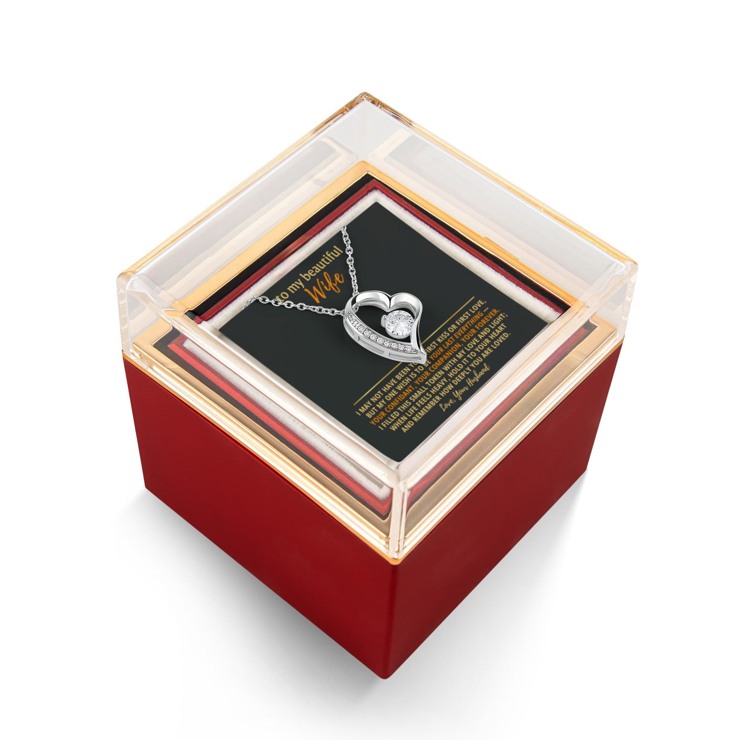 Wife Heart Necklace & Rose Gift Set
