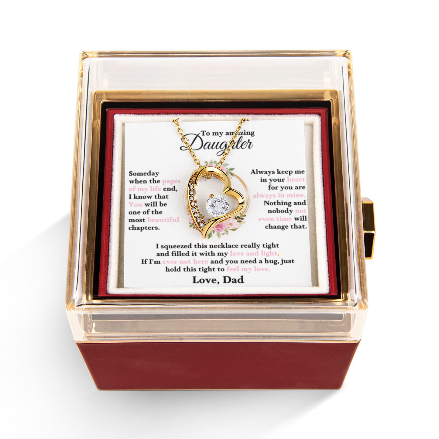 To My Daughter Necklace Rotating Rose  Box Gift Set