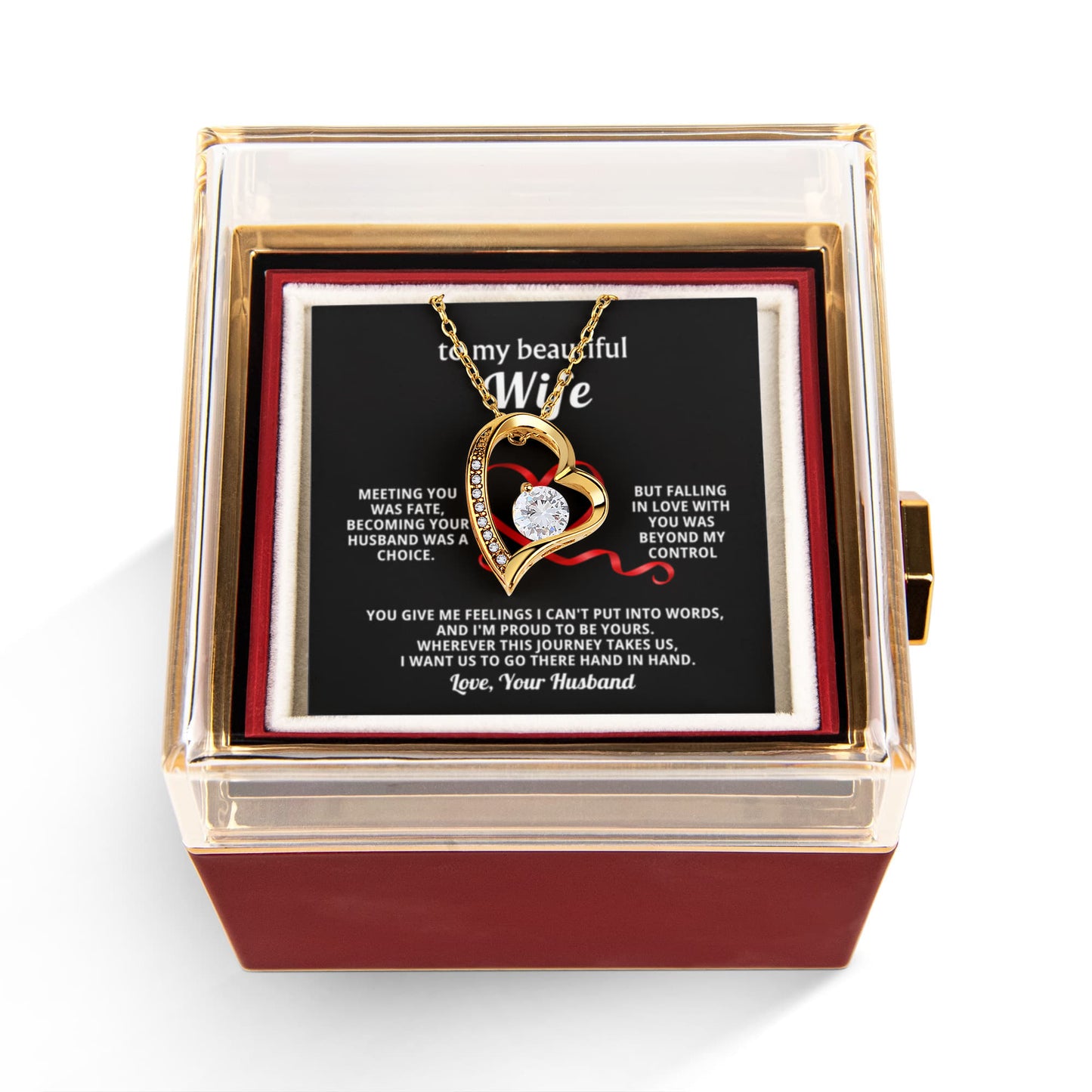 Wife Heart Necklace & Rose Gift Set