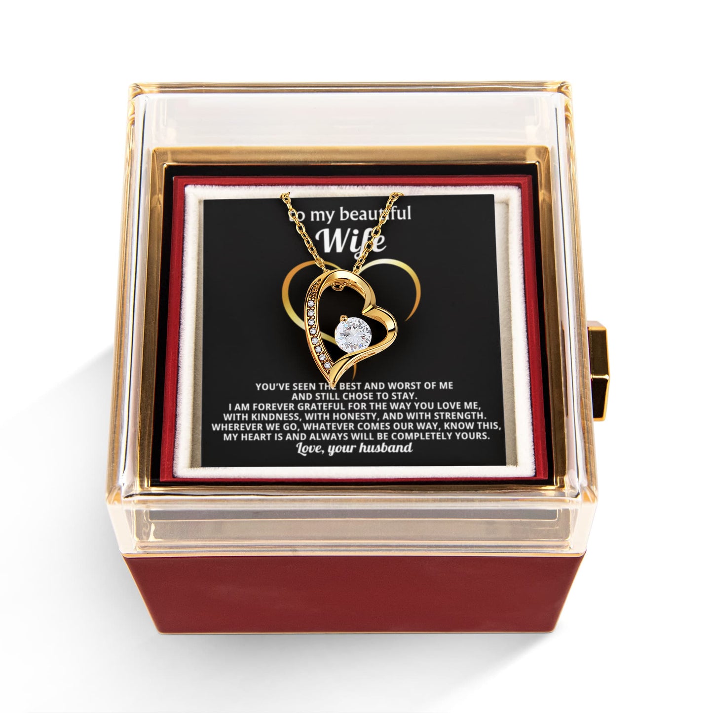 Wife Heart Necklace & Rose Gift Set