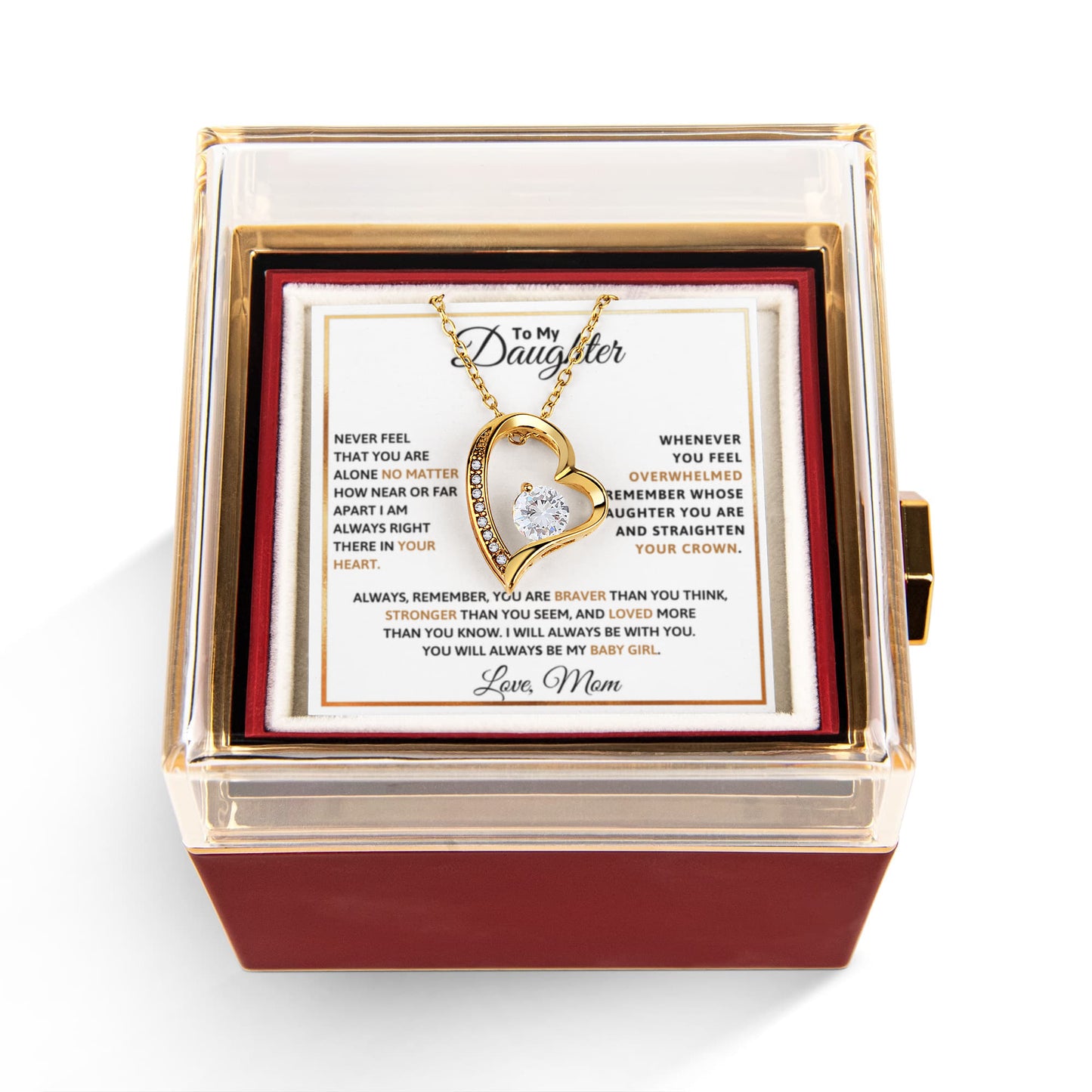 To My Daughter Necklace Rotating Rose  Box Gift Set