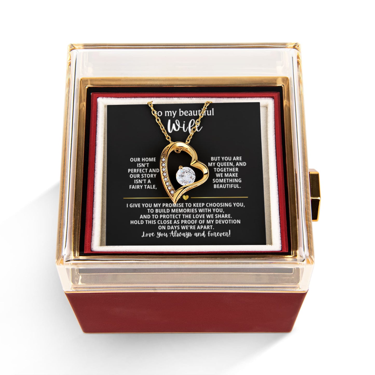 Wife Heart Necklace & Rose Gift Set