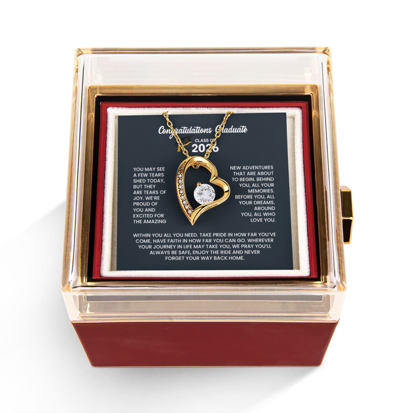 Class of 2026 Graduation Necklace and Rose Gift Box Set