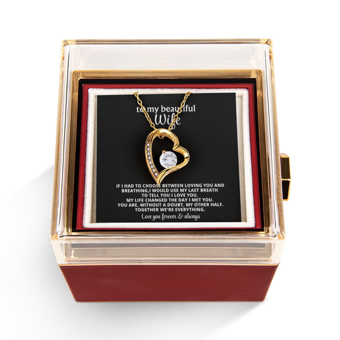 Wife Heart Necklace & Rose Gift Set