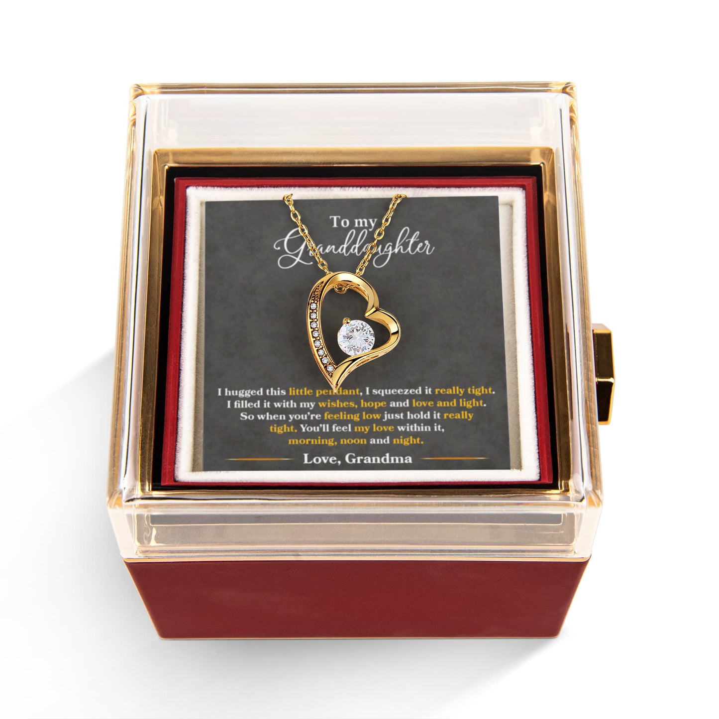 To My Granddaughter Necklace Rotating Rose  Box Gift Set